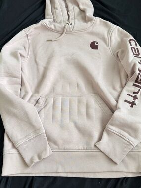 Carhartt women’s Cream Crewneck Hoodie with Brown Logo